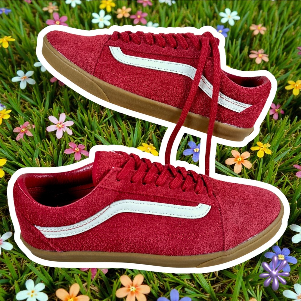 NWT VANS Old Skool Hairy Suede Red Gum Sole‎ Skate Shoes | Men 6.5 / Women 8